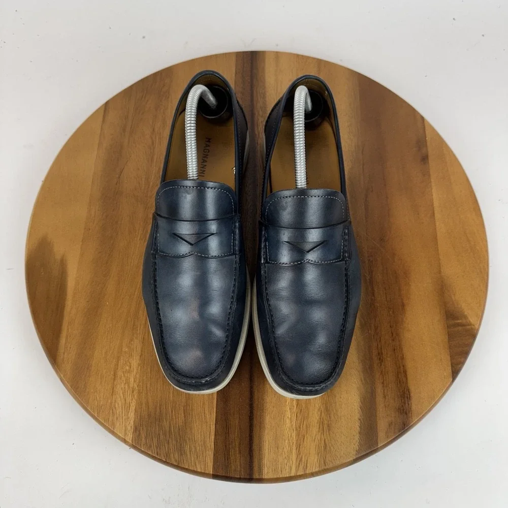 Mens‎ Magnanni Laguna Leather Blue Formal Casual Penny Loafers Shoes Size 8.5 M